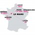 Carte des temps de trajet en train depuis Le Mans